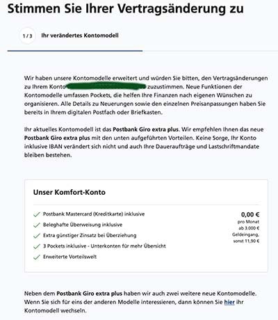 Vertragsänderung Postbank